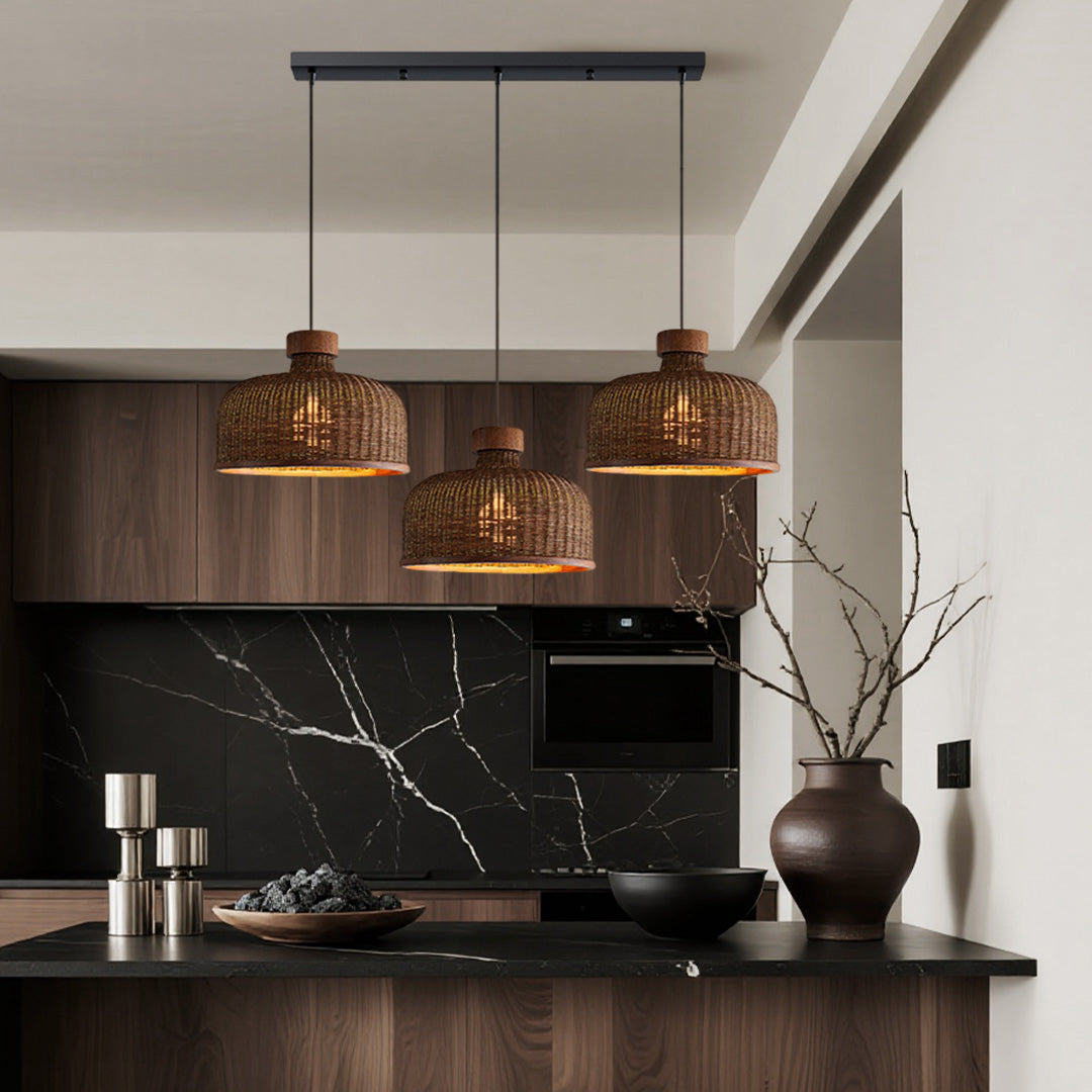 Handwoven Rattan Pendant Light with Wabi-Sabi Zen Aesthetic