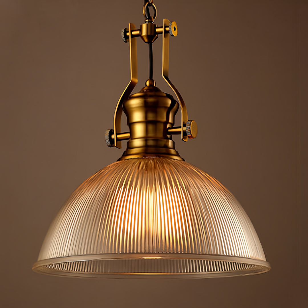 Nordic Textured Glass Pendant Light with Brass Accents, Adjustable Chain