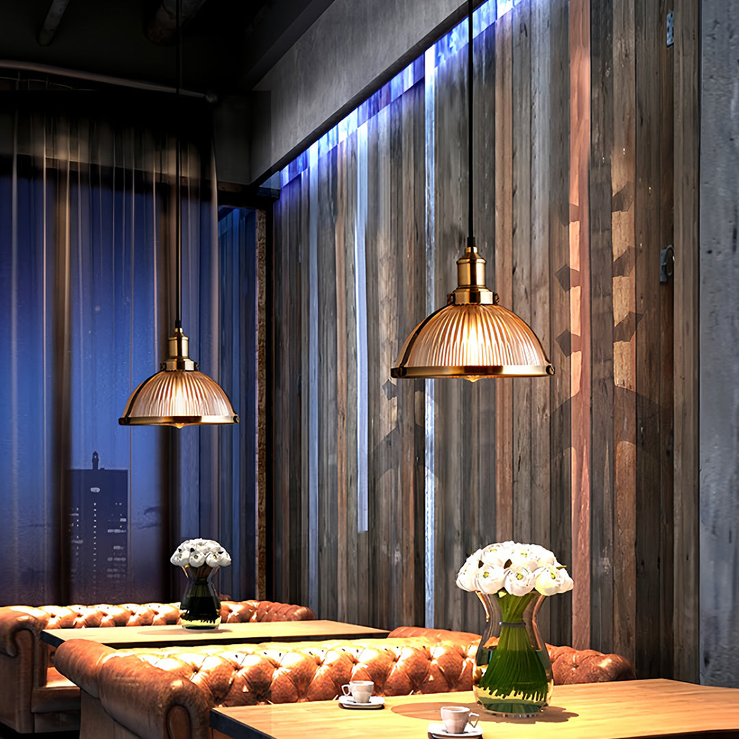 Nordic Textured Glass Pendant Light with Brass Accents, Adjustable Chain