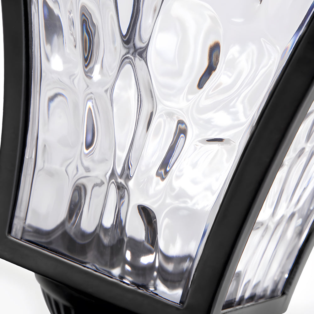 Solar-Powered Cast Aluminum Post Cap Lantern with Rippled Glass Shade