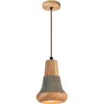 Wabi-Sabi Wood Pendant Light with Cement Accent, Adjustable Hanging