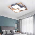 Modern Scandinavian Led Flush Mount Ceiling Light With Wooden Frames For Sleek Interiors