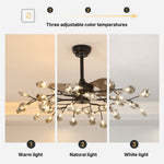 Modern Glam Ceiling Fan with Light, 30/42/56-Light LED, Black Iron & Amber Glass
