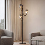 Minimalist Black Contemporary Floor Lamp with Three Glass Shades