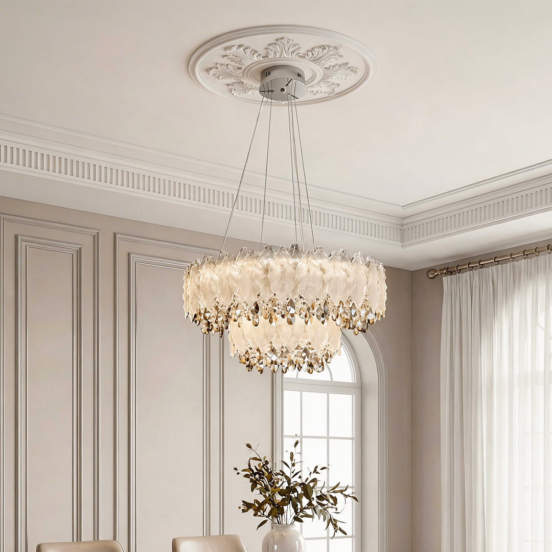 Champagne Gold Crystal Chandelier with Adjustable Chain, French Palace Style Ceiling Light