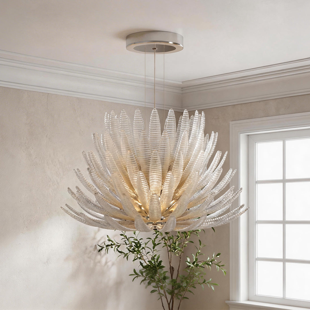 Deco Chrome Chandelier with Clear Glass Shades, Modern LED Ceiling Light
