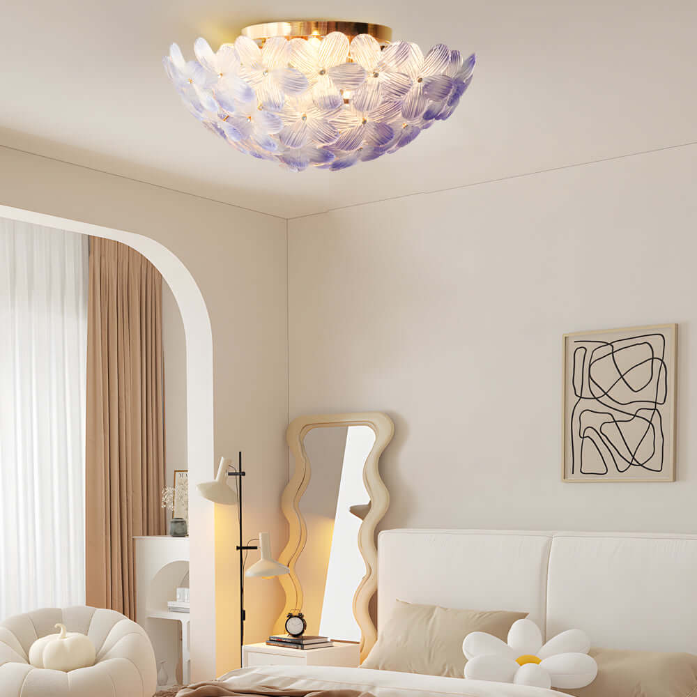 French Petal Glass Semi Flush Mount Ceiling Light in Pastel Hues