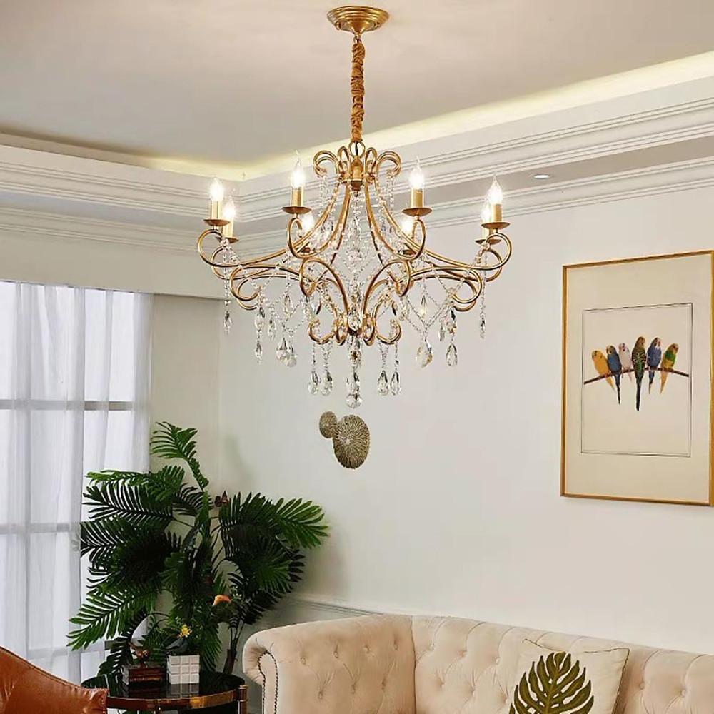 Vintage 8 Light Candle Chandelier With Crystal Accents