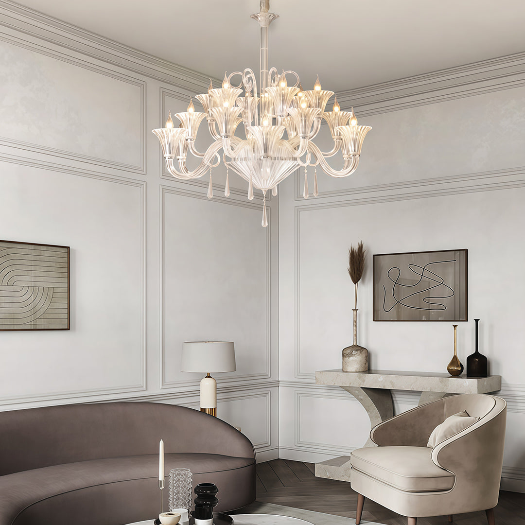 French Art Glass Chandelier with Elegant Hardware, 12 or 18 Lights