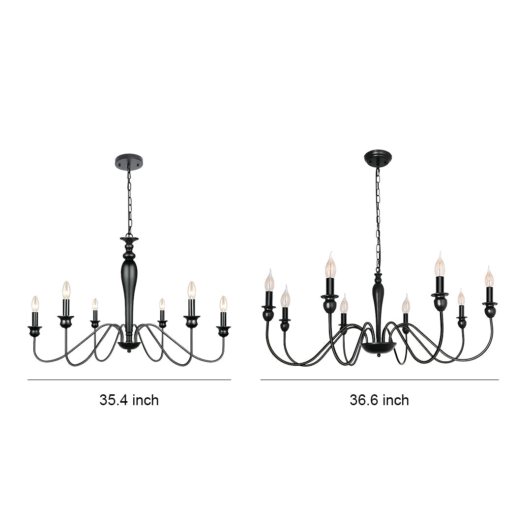 Black Candle Chandelier with Adjustable Chain Ceiling Light