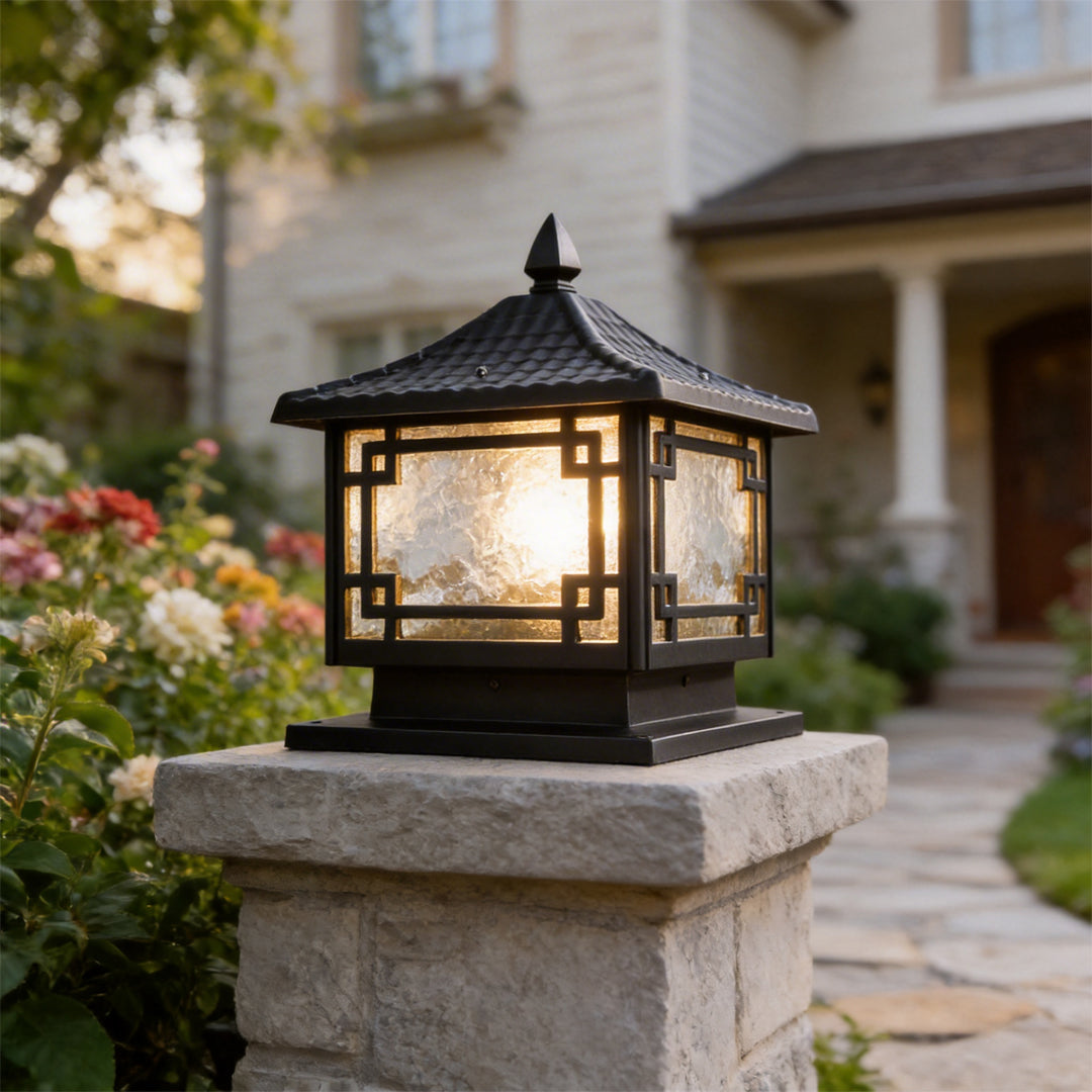 European Solar Pillar Lights for Garden, Waterproof Aluminum Fence Lamp
