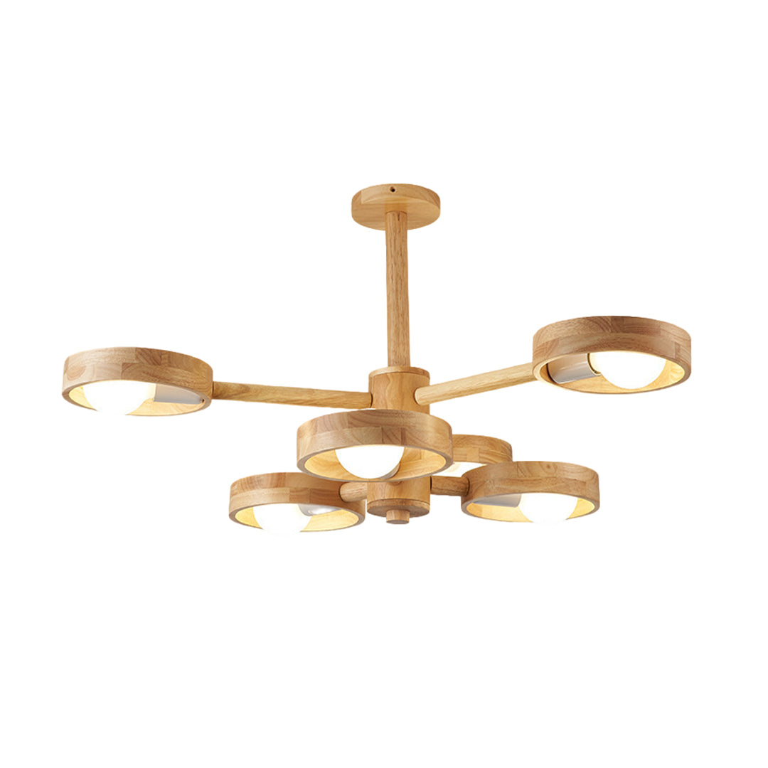 Scandinavian Rubberwood LED Chandelier | Modern Wood Pendant Light for Dining & Living Rooms