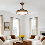Walnut Wood Ceiling Fan with Four Lights, Silent LED Dimmable