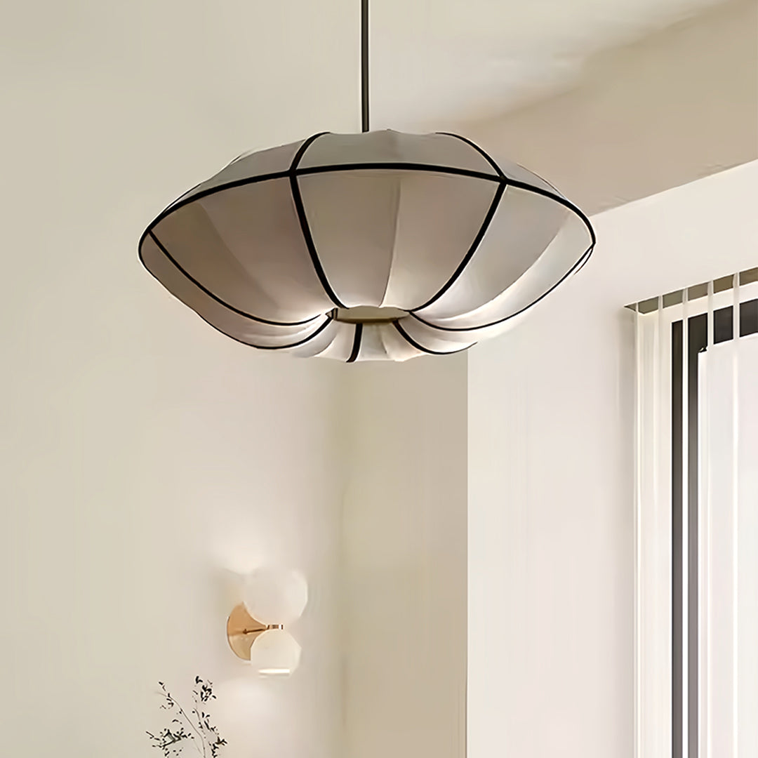 Nordic Vintage Fabric Shade Pendant Light with Metal Accents