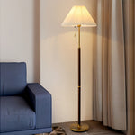 Sculptural Wooden Floor Lamp with Pleated Fabric Shade