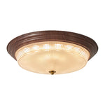 Ribbed Glass Dome Flush Mount Ceiling Light in Walnut Iron