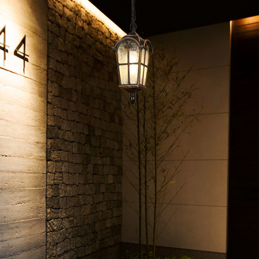 Outdoor Ceiling Lantern in Cast Aluminum with Clear Glass Shade