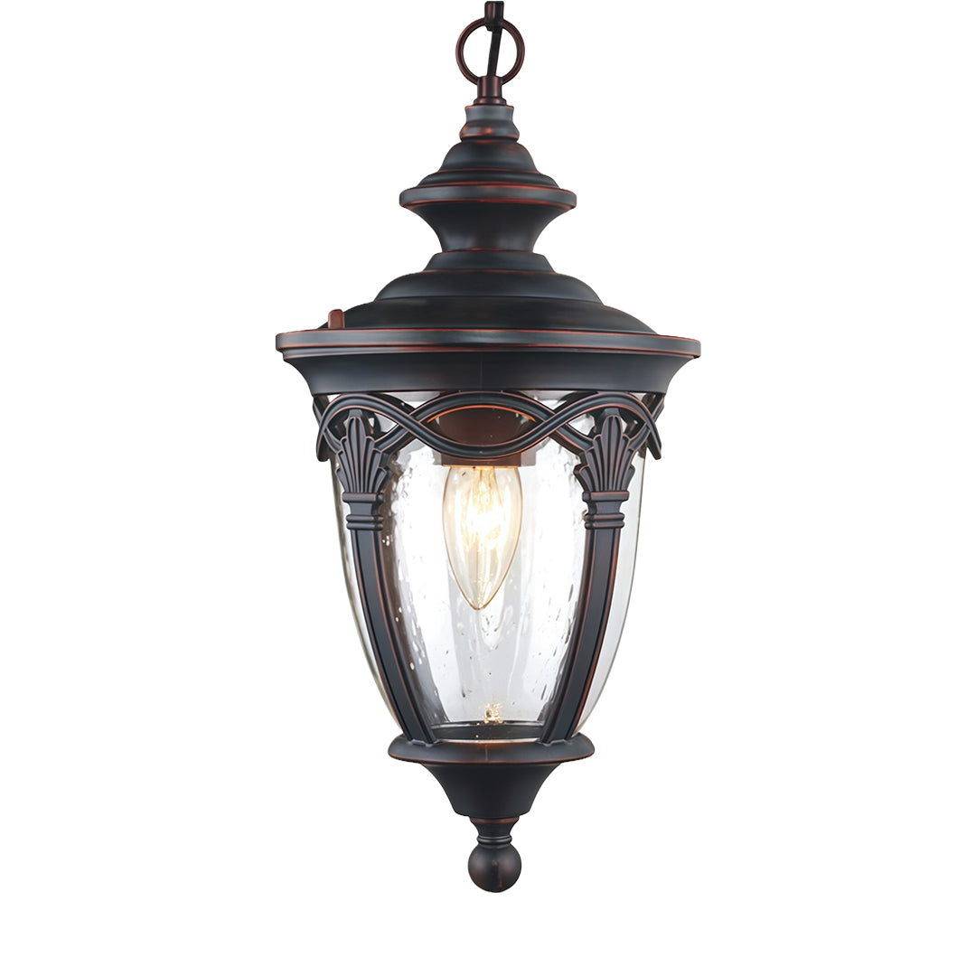 Outdoor Pendant Light with Adjustable Chain, Sand Black Aluminum & Clear Glass