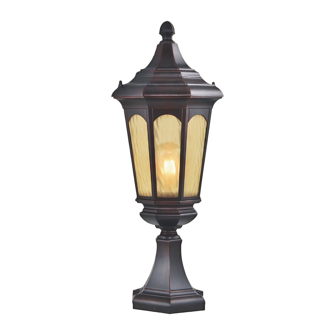Retro Outdoor Pillar Light with Clear Glass Shade in Coffee Finish