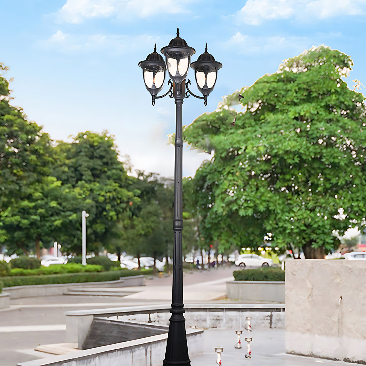 European Three-Light LED Post Lamp for Villa Gardens