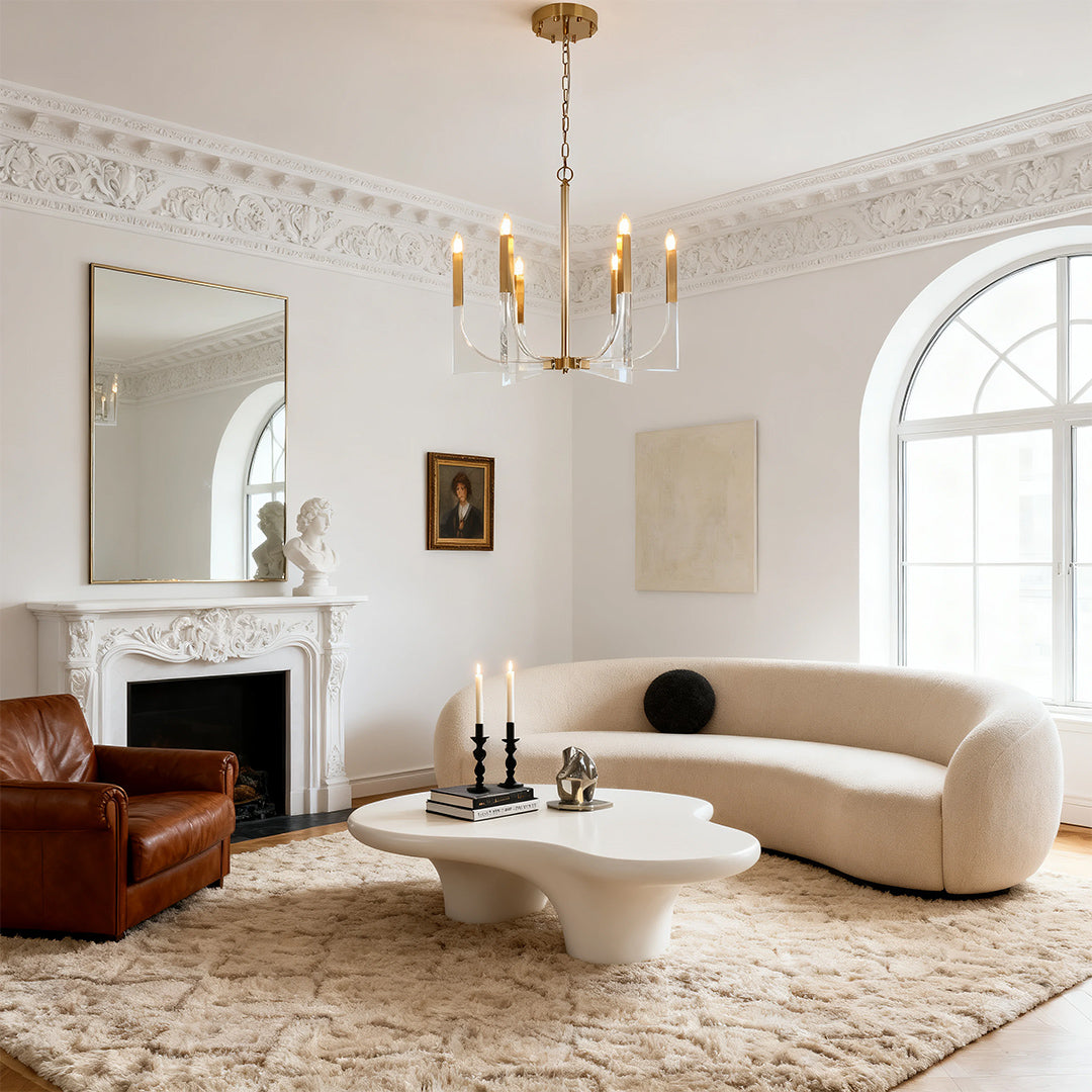 Aurelia Acrylic Chandelier – Modern Minimalist Gold Pendant Light for Dining and Living Spaces