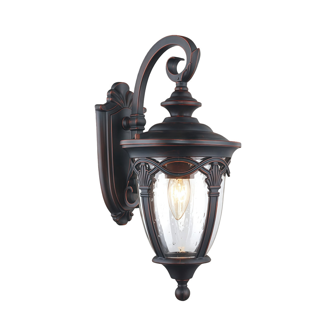 European Outdoor Wall Sconce in Sand-Black Aluminum with Clear Glass Shade