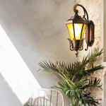European Copper Outdoor Wall Sconce with Frosted Glass Shade