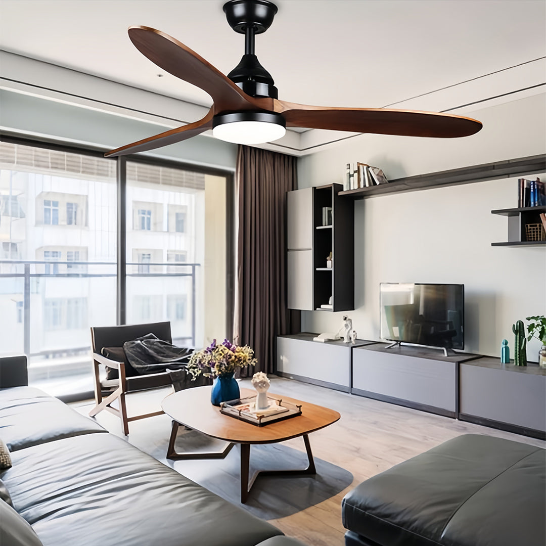 Aria Wooden Ceiling Fan with Integrated LED Light – Modern Flush Mount Fandelier