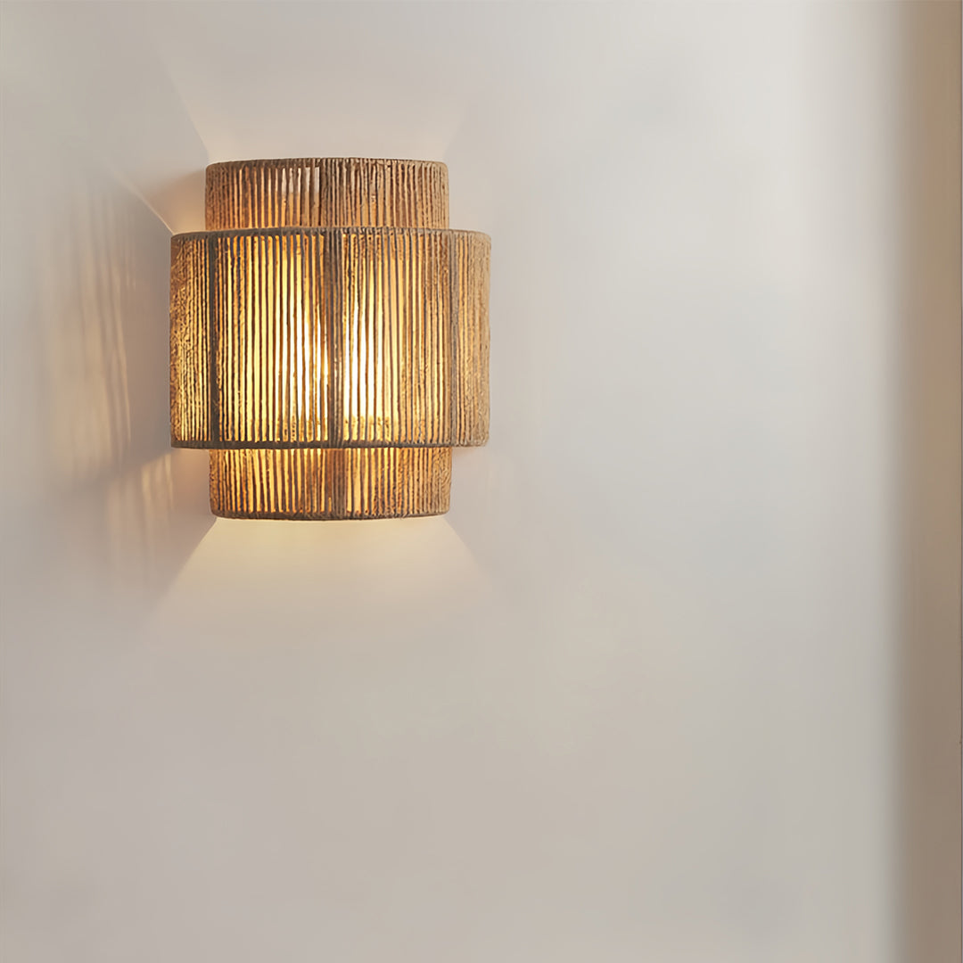 Wabi-Sabi Wall Sconce with Natural Hemp Rope Accent