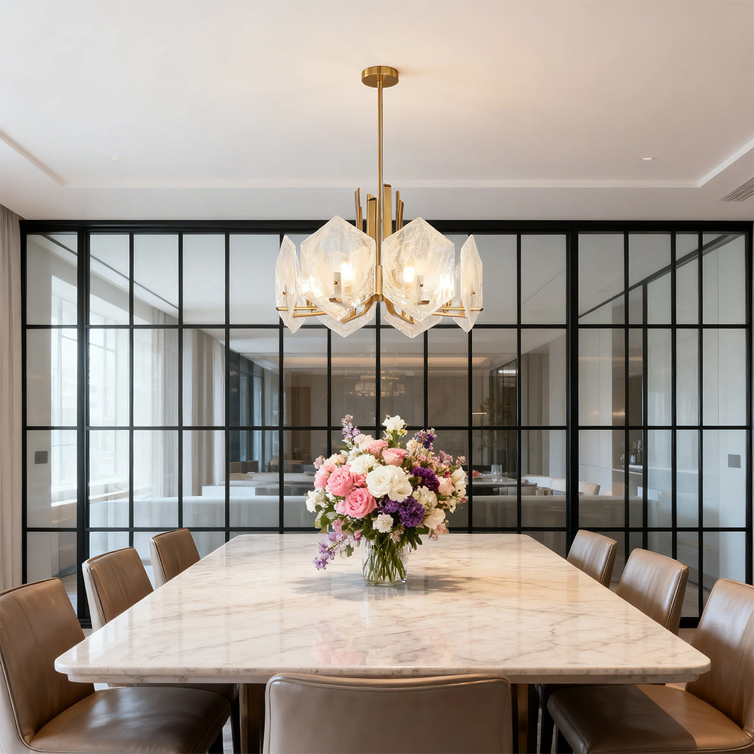 Aurelia Gold Geometric Chandelier – Vintage Industrial Pendant Light for Dining & Living Spaces