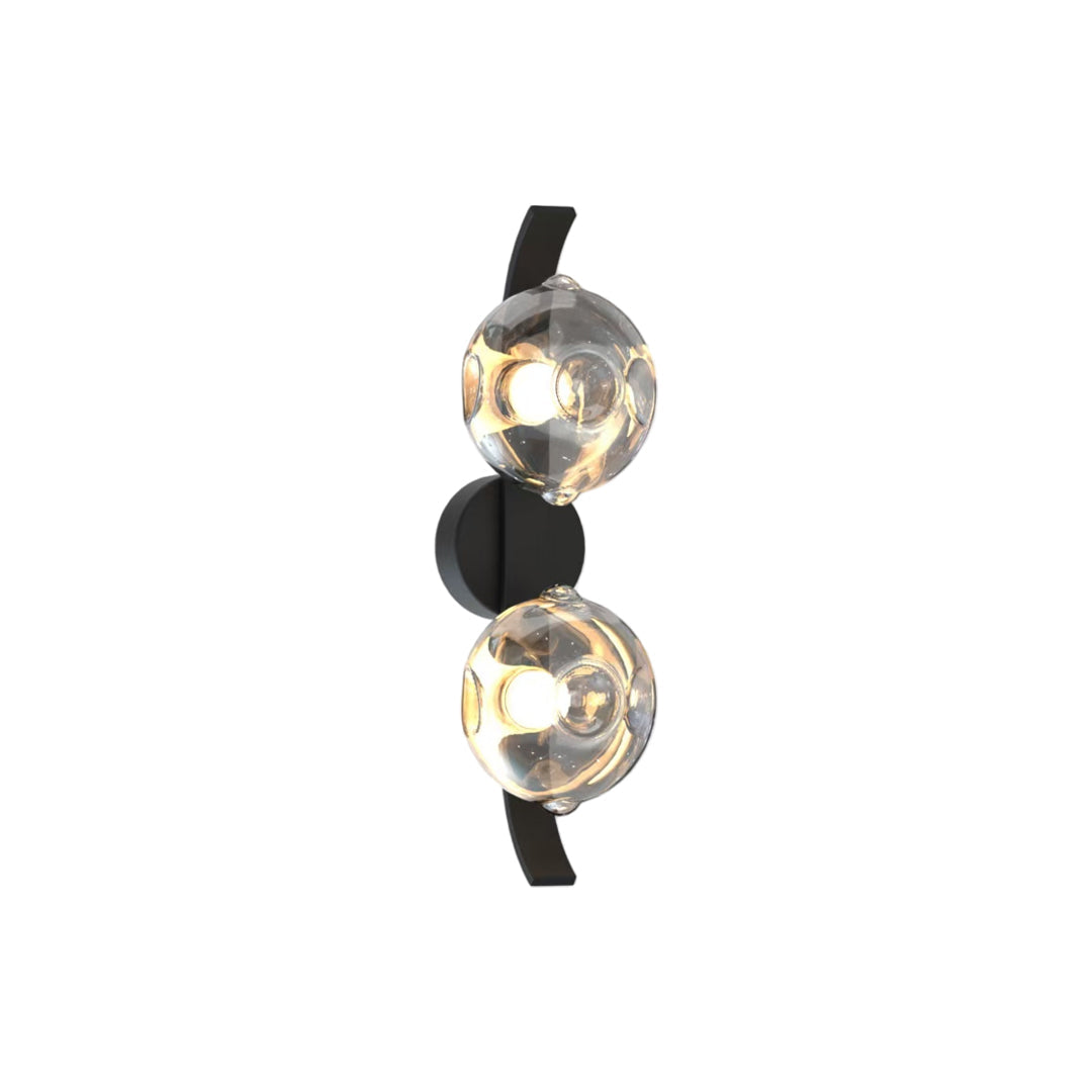 Modern Glass Wall Sconce with Black Iron Frame, Smoke Gray Shade, Dimmable LED