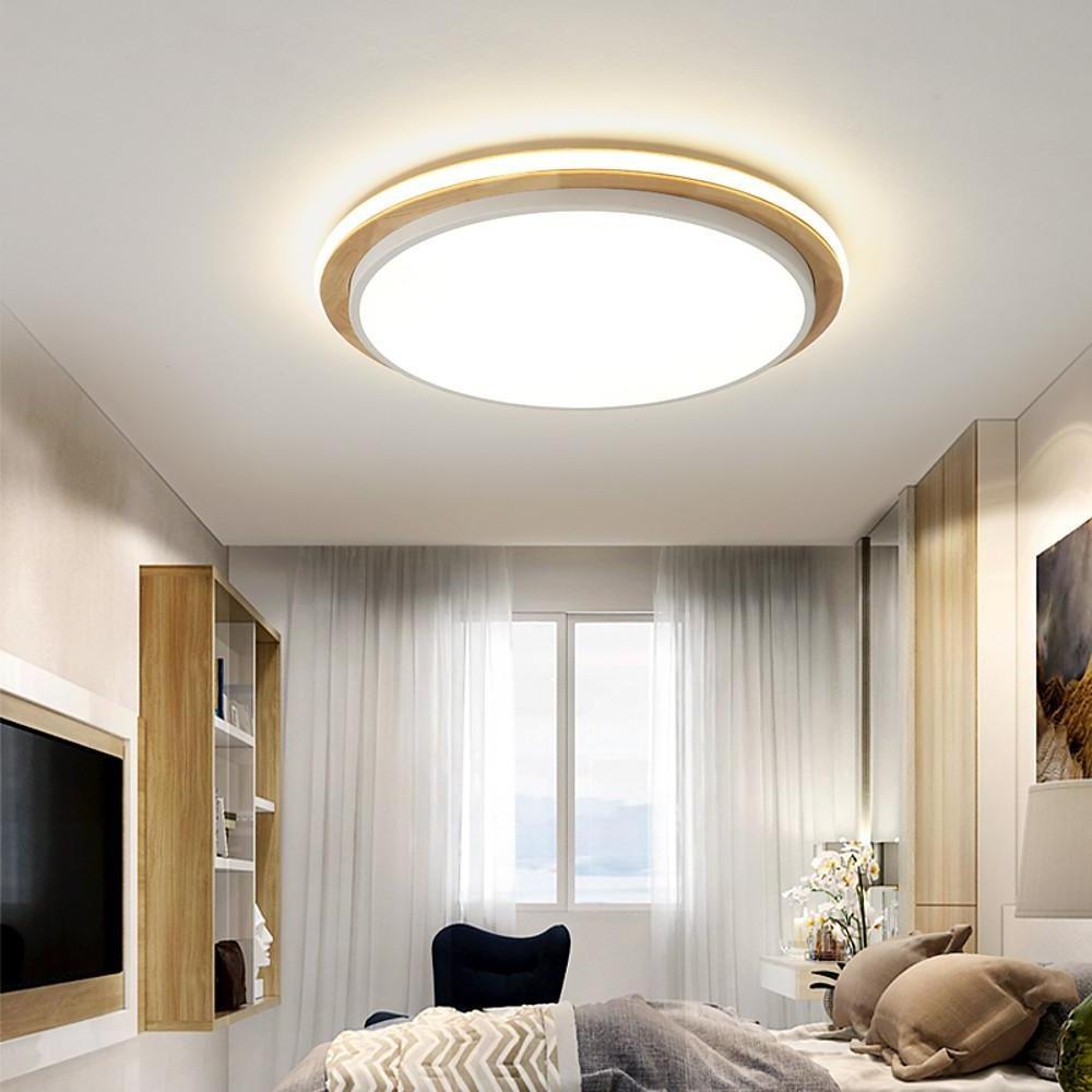 Metal And Wood Round Led Flush Mount Ceiling Light Living Room Lighting