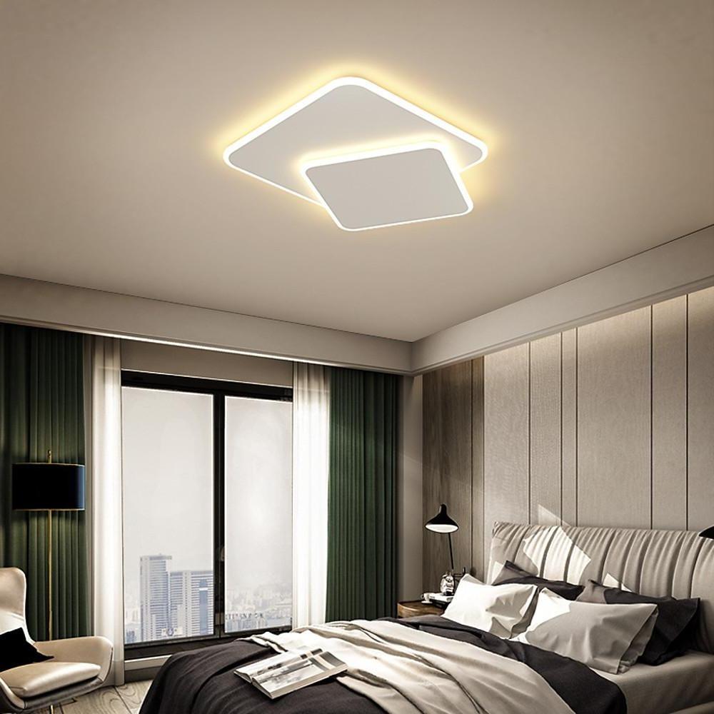2 Light White Square Led Flush Mount Ceiling Light For Bedroom