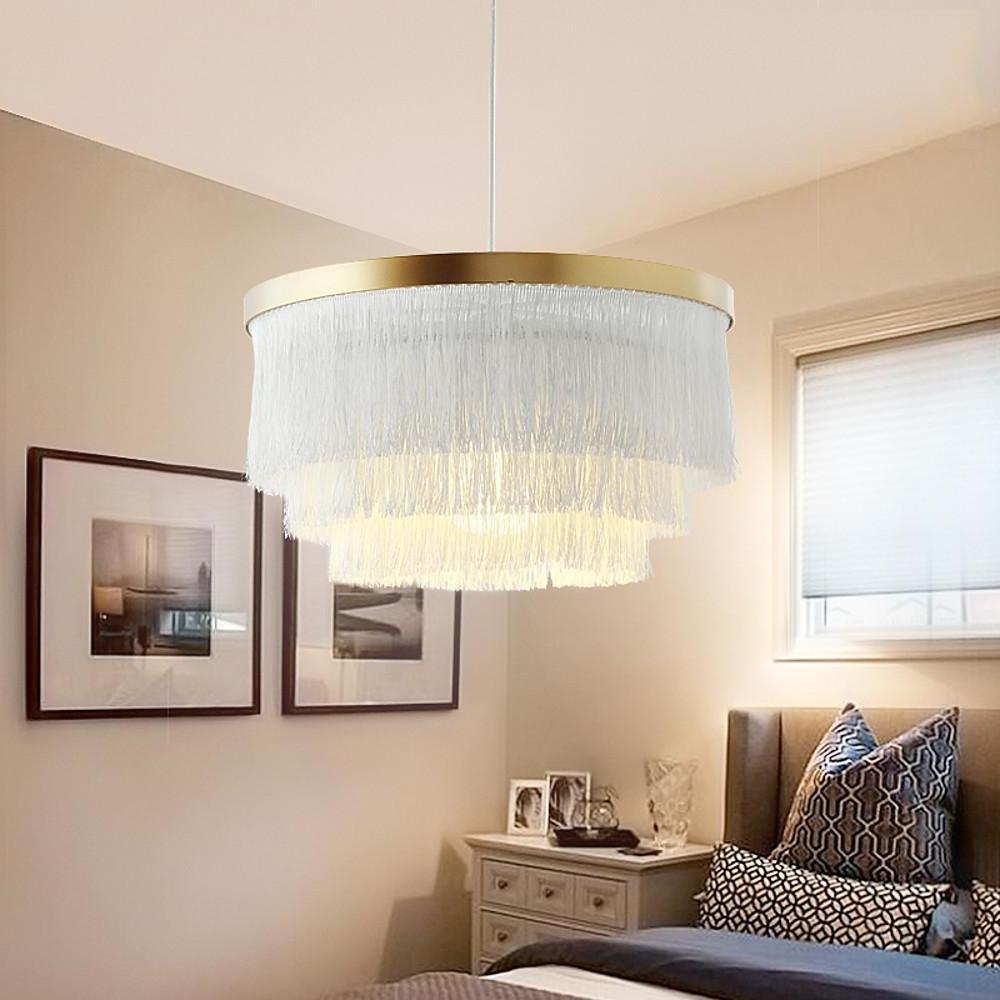 Gradated Fabric Drum Chandelier with LED Lighting, Contemporary Pendant for Dining and Living Spaces