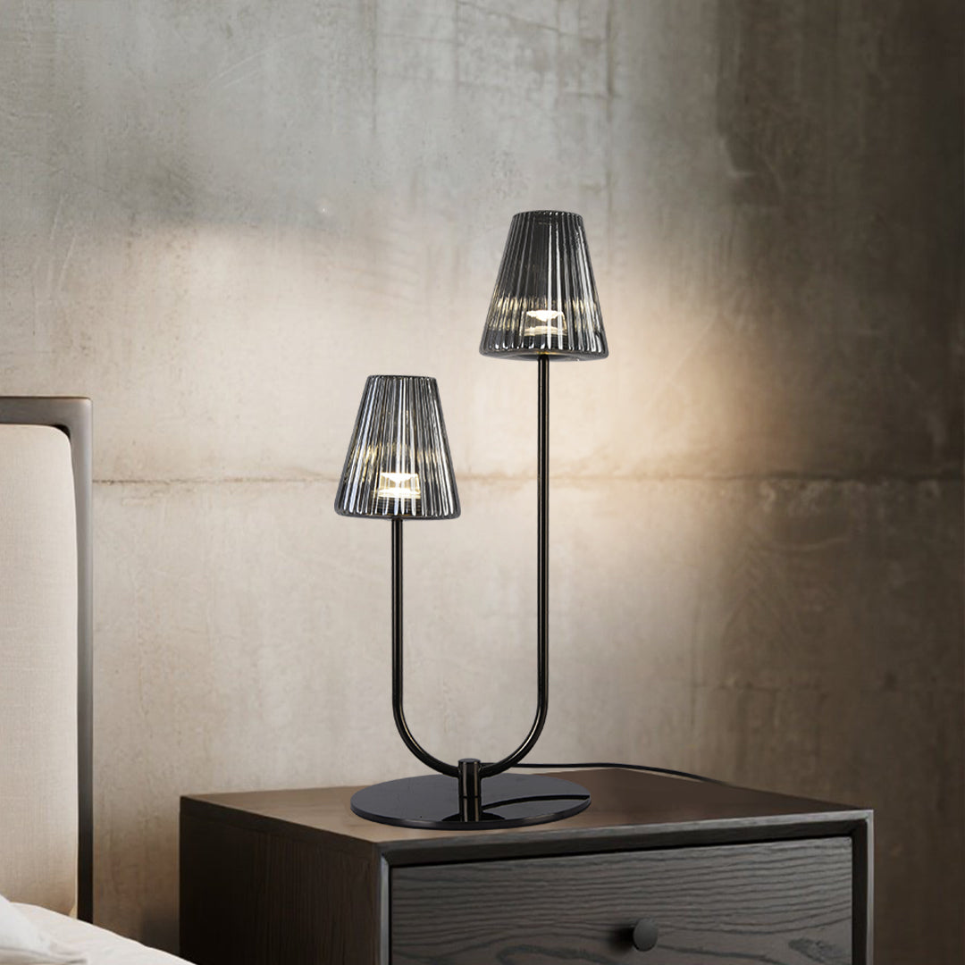 Modern Black LED Table Lamp with Glass Shade for Bedroom and Study