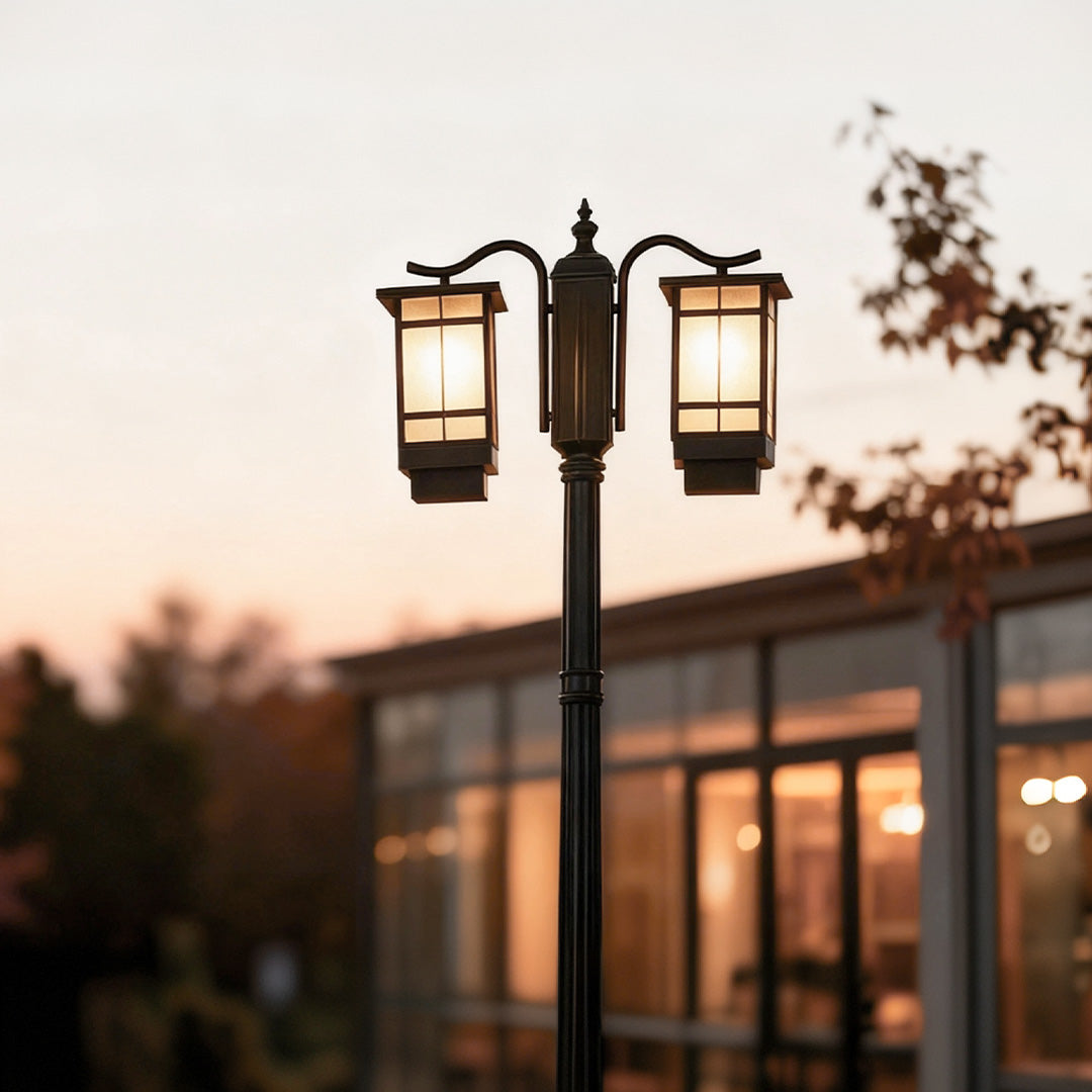 Modern 2-Head Outdoor Post Light in Black, Waterproof Aluminum