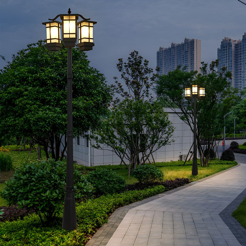 Modern 2-Head Outdoor Post Light in Black, Waterproof Aluminum
