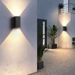 LumaWall Outdoor LED Wall Sconce — Up & Down Light for Modern Courtyards