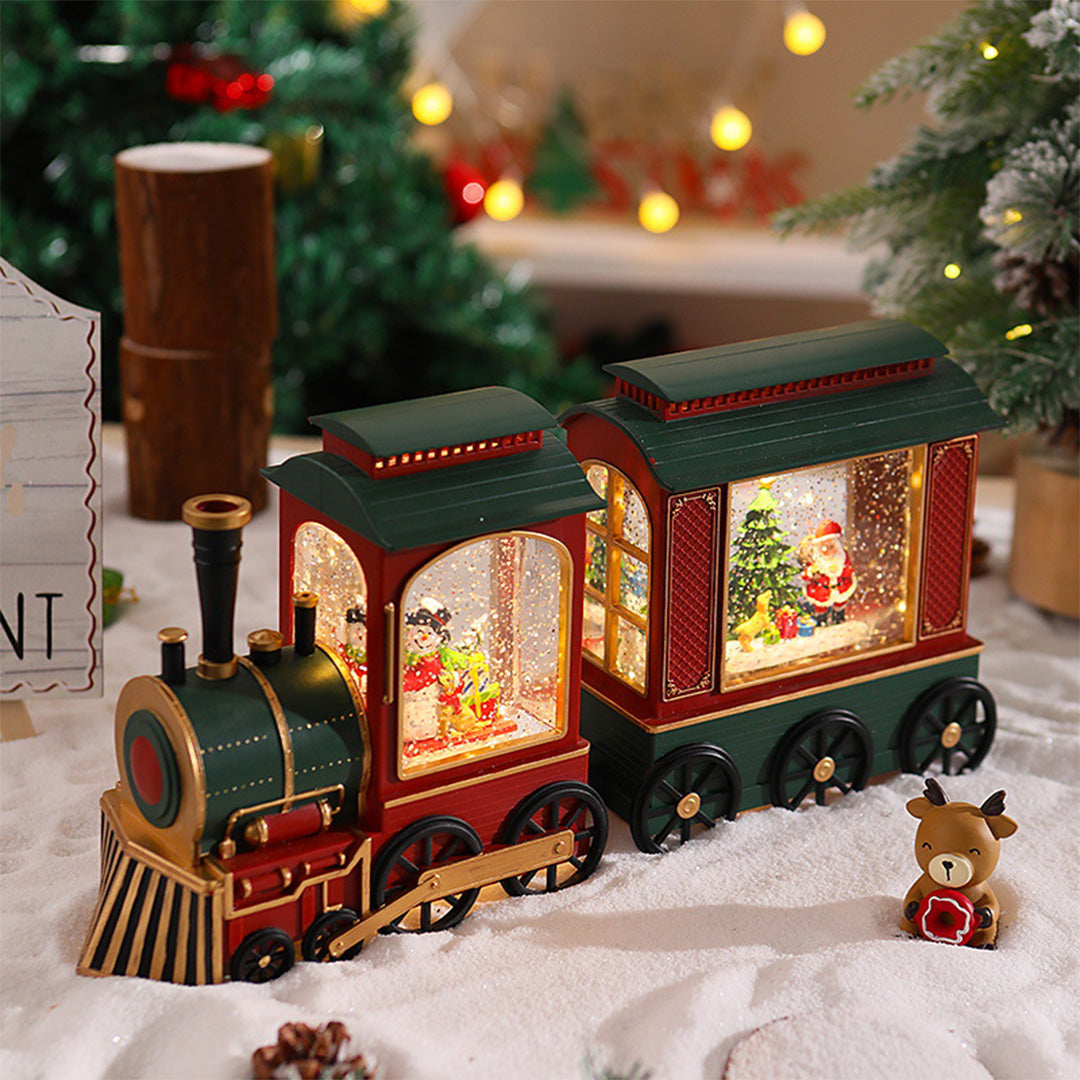 Nordic Christmas Train Table Lamp with Santa and Snowfall Effect