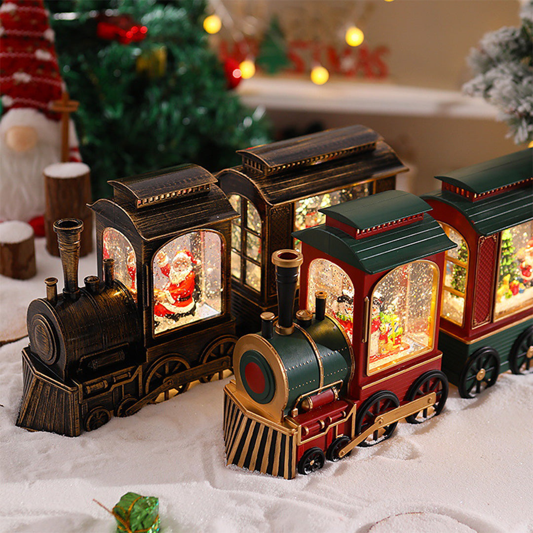 Nordic Christmas Train Table Lamp with Santa and Snowfall Effect