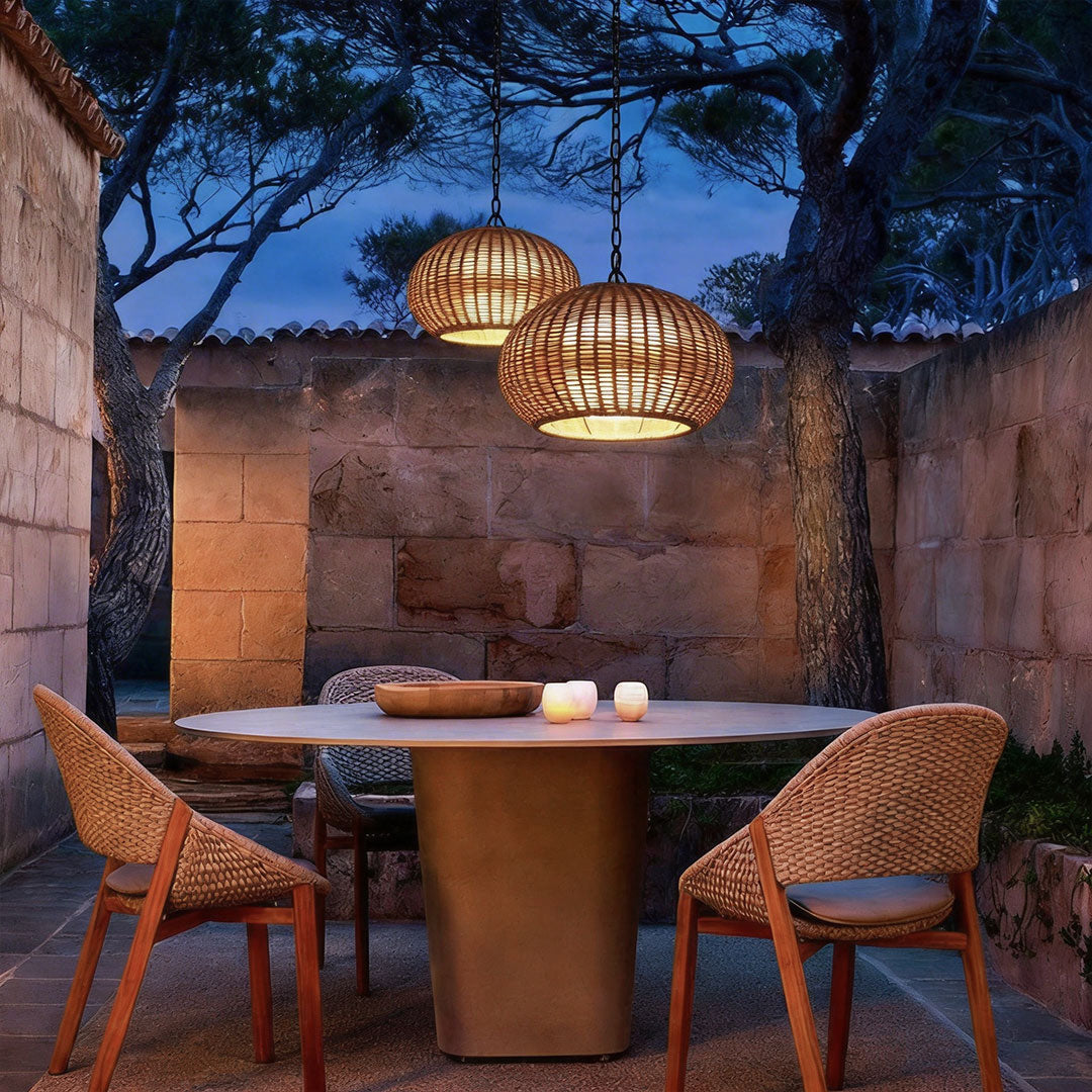 Artisan Rattan Pendant Light – Waterproof Outdoor Hanging Lantern