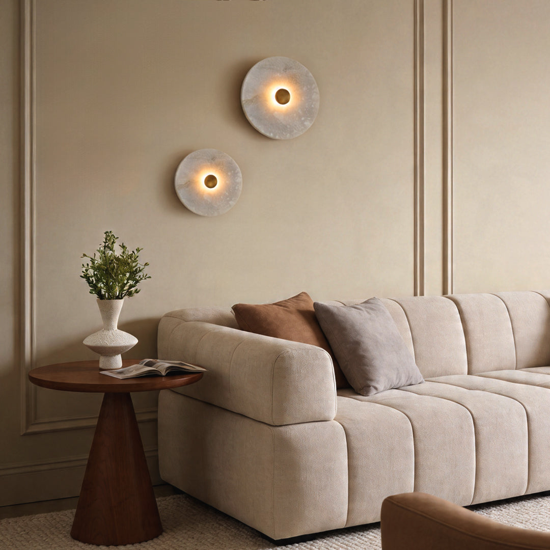 Round Marble Wall Sconce with Brass Accent – Modern Nordic LED Lighting