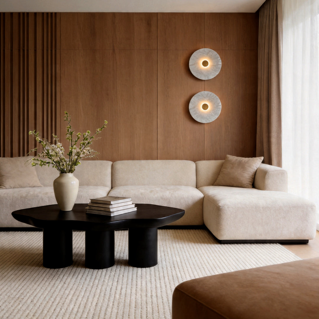 Round Marble Wall Sconce with Brass Accent – Modern Nordic LED Lighting