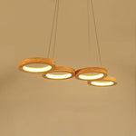 Modern Wood LED Chandelier with Four Ambient Rings for Dining and Living Spaces