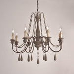Rustic Farmhouse Wood Bead Chandelier With Teardrops Candle Style Lights