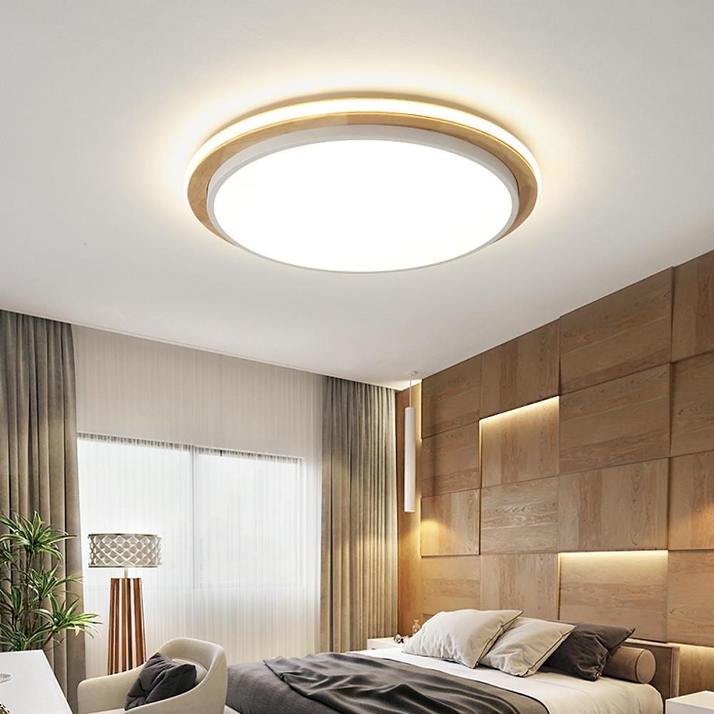 Metal And Wood Round Led Flush Mount Ceiling Light Living Room Lighting