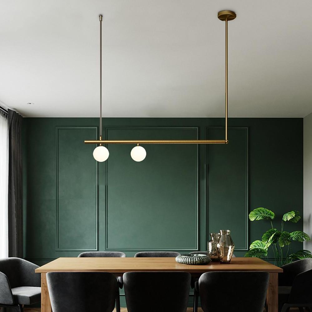Minimalist Modern Linear Globe Pendant Lighting Copper Glass Kitchen Dining Room Light