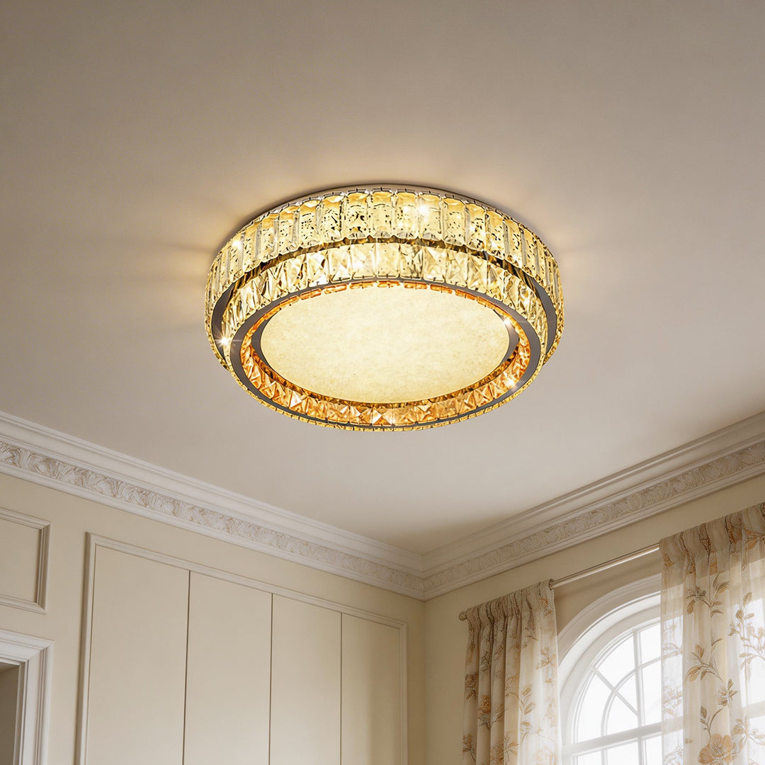 Lumina Crystal Flush Mount Ceiling Light – Full Spectrum LED, Chrome & Stainless Steel