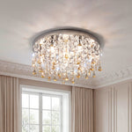 French Crystal Chandelier Ceiling Light with Gold Stainless Steel Frame
