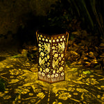 Solar-Powered Wrought Iron Outdoor Lantern with Nature Motifs